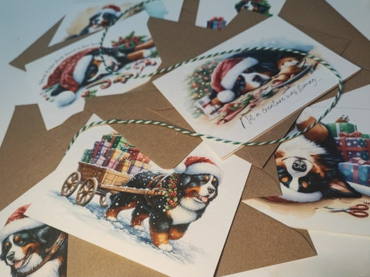 Christmas Greeting Cards | Bernese Mountain Dog | A5 | 8 or 16 Pack | Handcrafted in UK