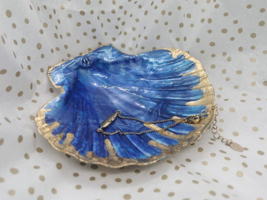 Scallop Shell Trinket Dish - Deep Ocean marble with gold drop edging | Jewellery Dish | Ring Dish | Handcrafted in UK