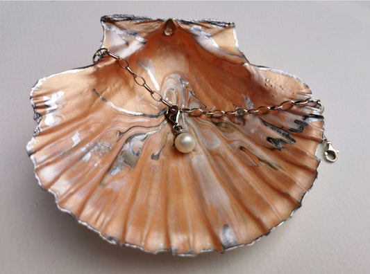 Scallop Shell Trinket Dish - Sunset marble with silver leaf edging | Jewellery Dish | Ring Dish | Handcrafted in UK