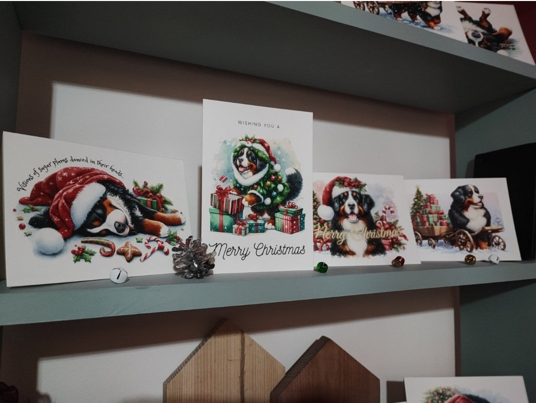 Christmas Greeting Cards | Bernese Mountain Dog | A5 | 8 or 16 Pack | Handcrafted in UK