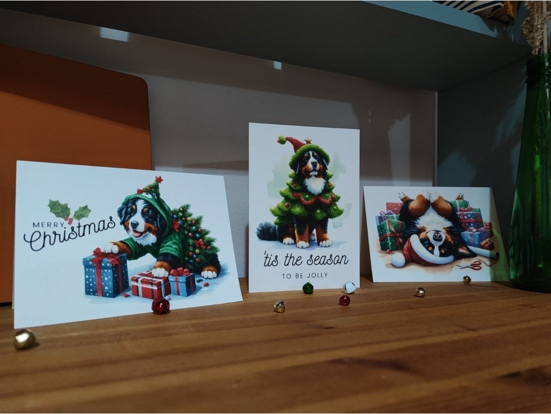 Christmas Greeting Cards | Bernese Mountain Dog | A5 | 8 or 16 Pack | Handcrafted in UK