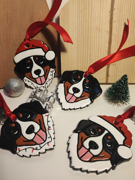 Santa Hat Bernese Mountain Dog Christmas Bauble | Christmas Tree Decorations | Handmade in UK